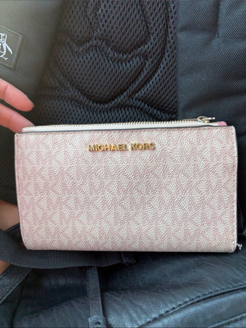 Michael Kors Blush Signature Zip Wallet with Gold Logo